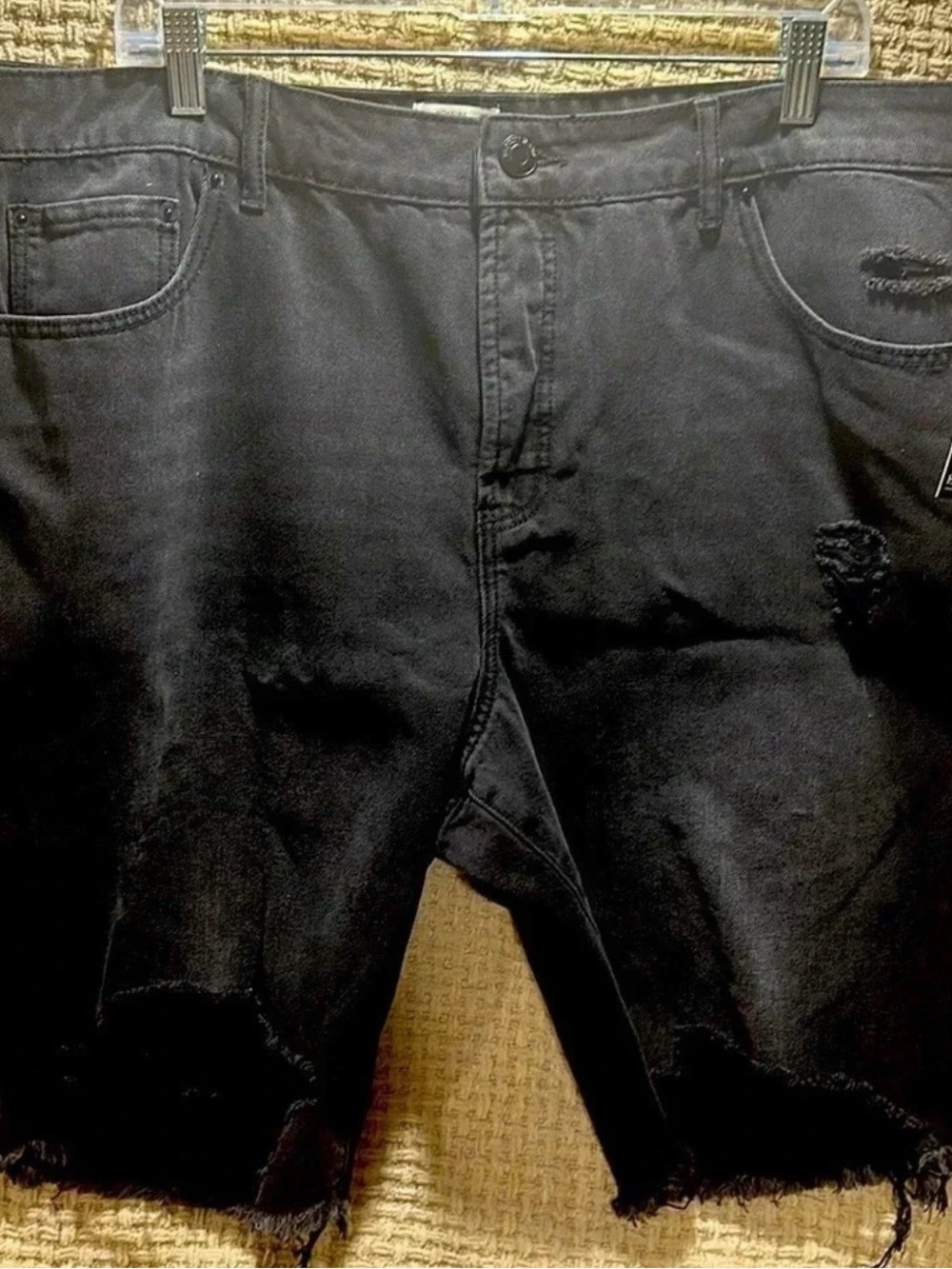 Eloquii Black Relaxed Distressed Men's Jeans Shorts